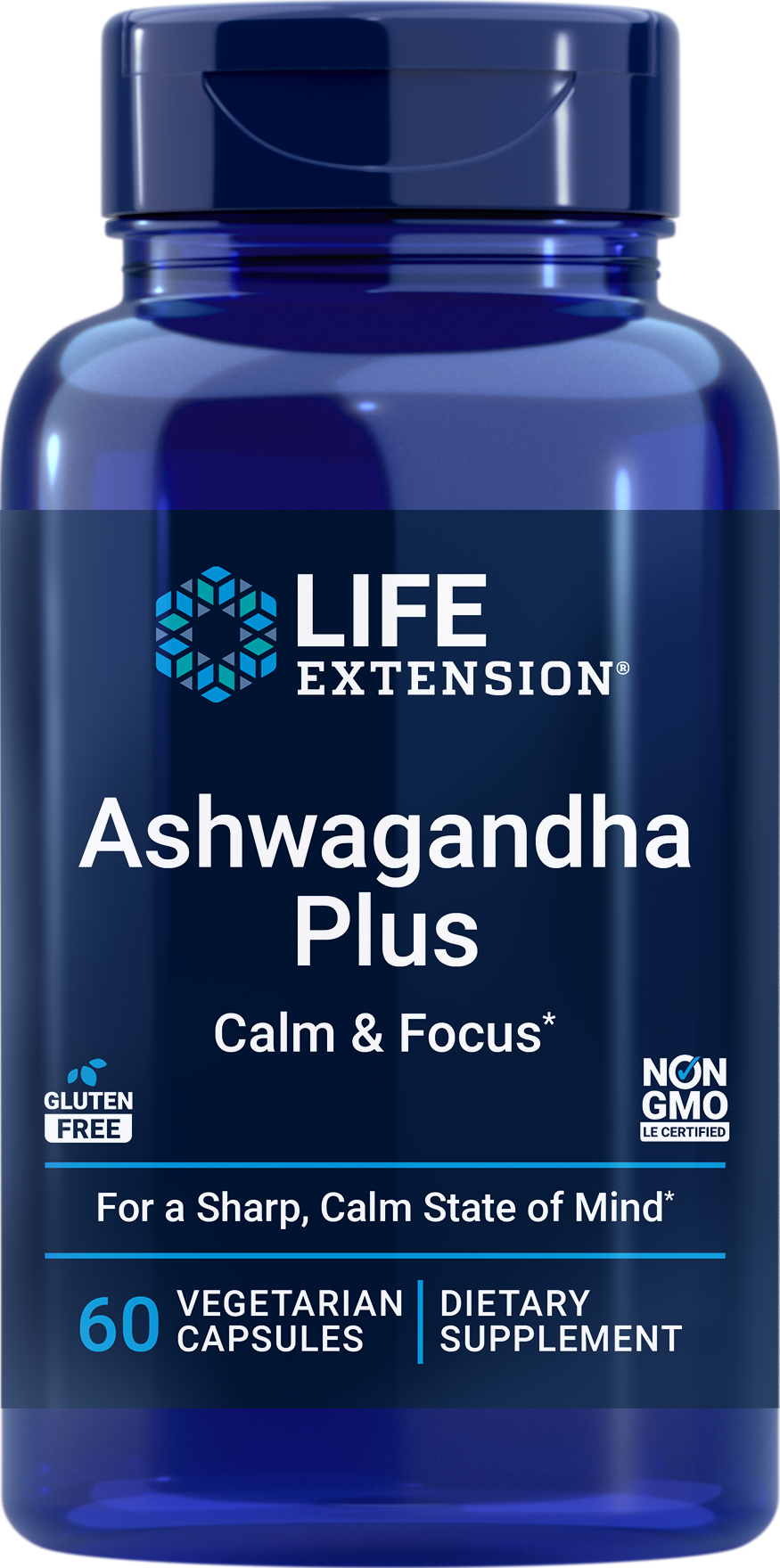Life Extension Ashwagandha Plus Calm & Focus, 60 vegetarische Kapseln zur Entspannung und mit Krauseminze zur Konzentration 